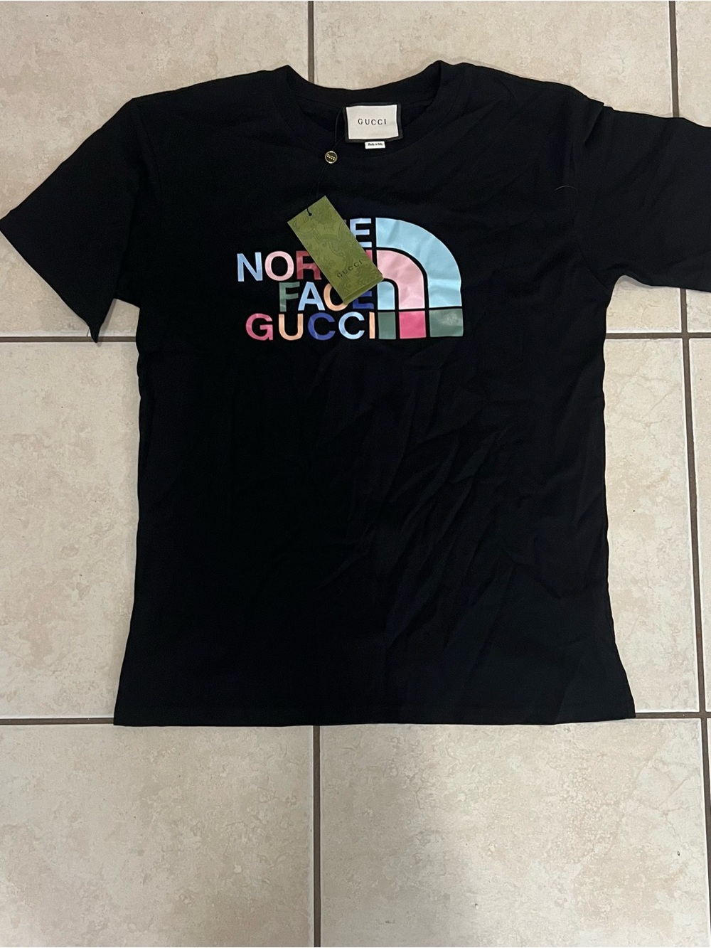 Gucci Black T-Shirt with Multicolor North Face Logo